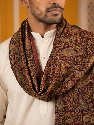 Men Silk Blend Solid Kurta Set with Paisley Printed Dupatta