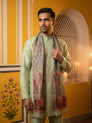 Silk Blend Solid Short Kurta Set with Paisley Printed Dupatta