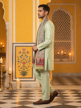 Silk Blend Solid Short Kurta Set with Paisley Printed Dupatta