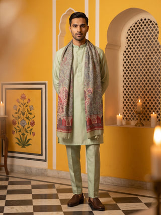 Silk Blend Solid Short Kurta Set with Paisley Printed Dupatta