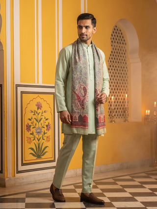 Silk Blend Solid Short Kurta Set with Paisley Printed Dupatta