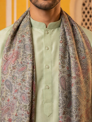 Silk Blend Solid Short Kurta Set with Paisley Printed Dupatta