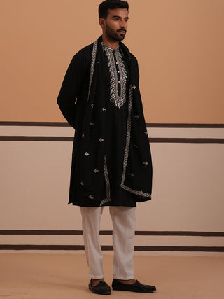 Silk Blend Kurta Set with Matching Embroidered Dupatta