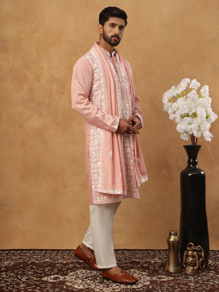 Silk Blend Embroidered Kurta Pyjama Dupatta Set