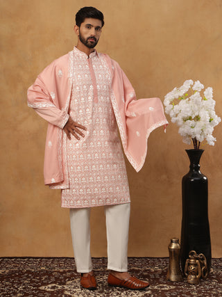 Arjun Bijlani In Silk Blend Embroidered Kurta Pyjama Dupatta Set