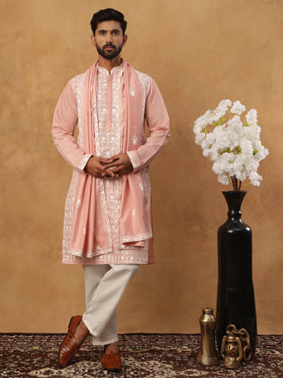 Arjun Bijlani In Silk Blend Embroidered Kurta Pyjama Dupatta Set