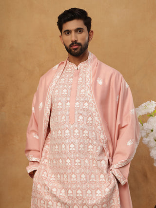 Arjun Bijlani In Silk Blend Embroidered Kurta Pyjama Dupatta Set