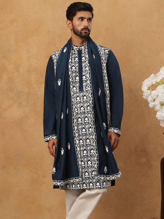 Silk Blend Embroidered Kurta Pyjama Dupatta Set