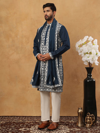 Silk Blend Embroidered Kurta Pyjama Dupatta Set