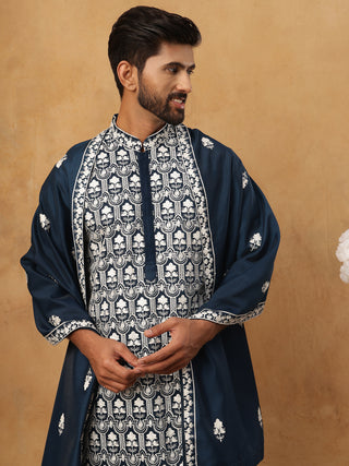 Silk Blend Embroidered Kurta Pyjama Dupatta Set