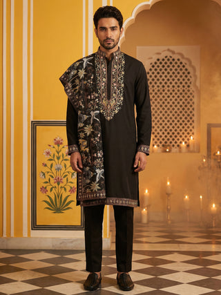 Embroidered Cotton Blend Kurta Pyjama & Dupatta Set