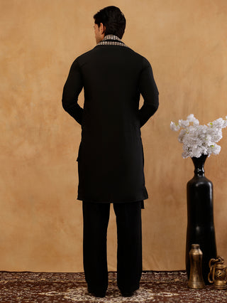 Cotton Blend Embroidered Kurta with Korean Pants & Dupatta Set