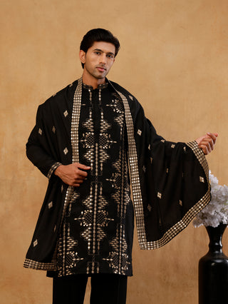 Cotton Blend Embroidered Kurta with Korean Pants & Dupatta Set