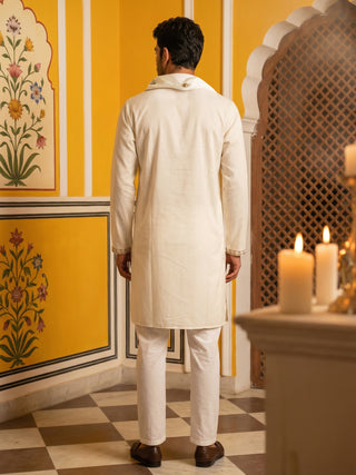 Men's Embroidered Kurta Pyjama with Dupatta Set