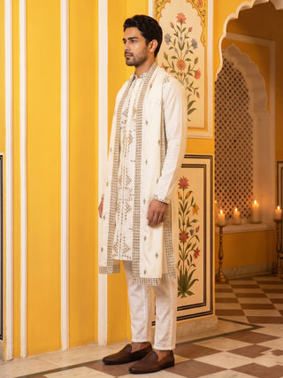 Men's Embroidered Kurta Pyjama with Dupatta Set