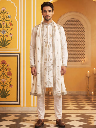 Men's Embroidered Kurta Pyjama with Dupatta Set
