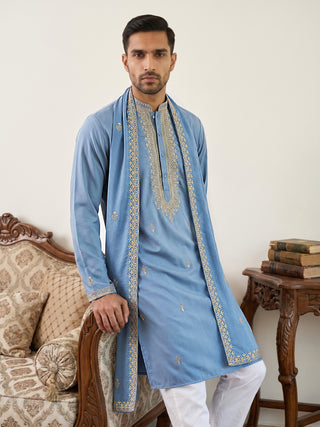 Men’s Traditional Thread Embroidered Kurta Set & Dupatta