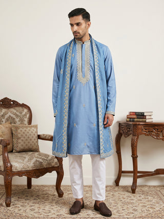 Men’s Traditional Thread Embroidered Kurta Set & Dupatta