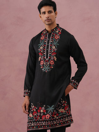 Floral Embroidered Silk Blend Kurta Set