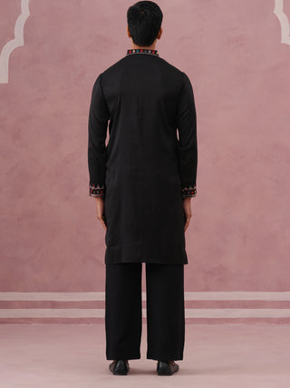 Floral Embroidered Silk Blend Kurta Set