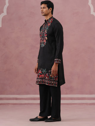 Floral Embroidered Silk Blend Kurta Set