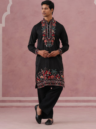 Floral Embroidered Silk Blend Kurta Set
