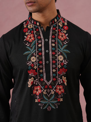 Floral Embroidered Silk Blend Kurta Set