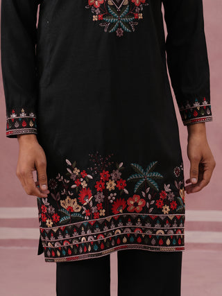 Floral Embroidered Silk Blend Kurta Set