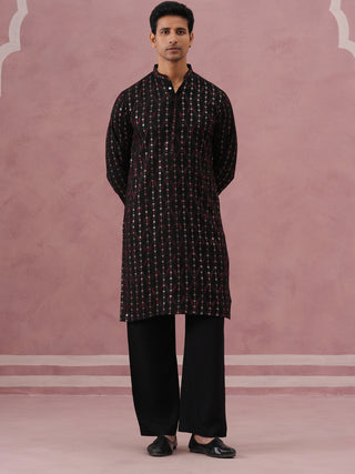 Silk Blend Embroidered Kurta Pyjama Set for Men