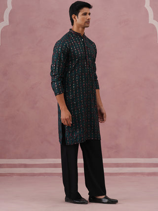 Silk Blend Embroidered Kurta Pyjama Set for Men