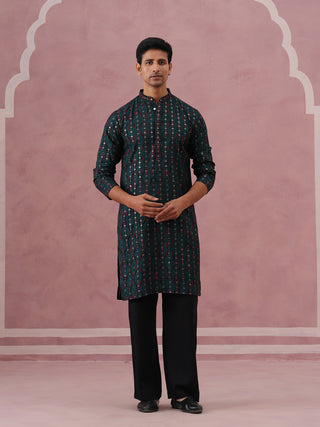 Silk Blend Embroidered Kurta Pyjama Set for Men