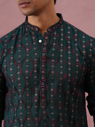 Silk Blend Embroidered Kurta Pyjama Set for Men