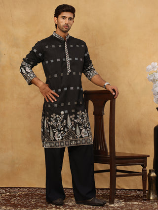 Men Silk Blend Embroidered Kurta Pyjama Set