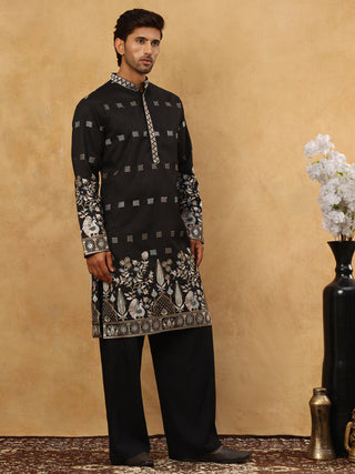 Men Silk Blend Embroidered Kurta Pyjama Set