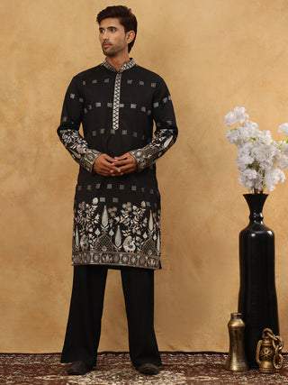 Men Silk Blend Embroidered Kurta Pyjama Set