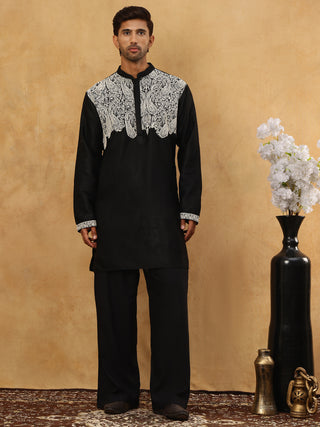 Silk Blend Embroidered Kurta Pyjama Set
