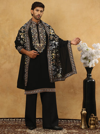 Embroidered Cotton Blend Kurta Pyjama & Dupatta Set
