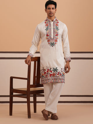 Floral Embroidered Silk Blend Kurta Set