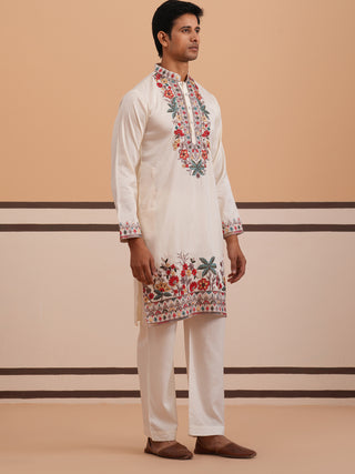 Floral Embroidered Silk Blend Kurta Set