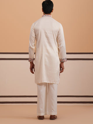 Floral Embroidered Silk Blend Kurta Set