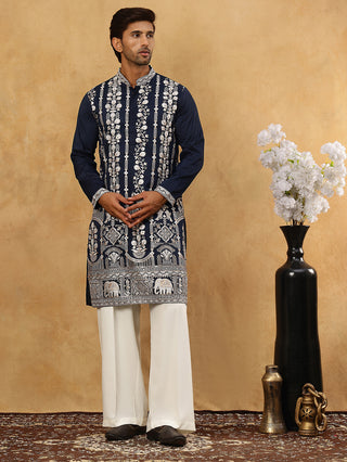 Men Silk Blend Embroidered Kurta Pyjama