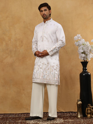Men Silk Blend Embroidered Kurta Pyjama Set