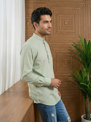 Pista Green Casual Solid Short Kurta