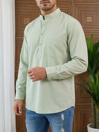 Pista Green Casual Solid Short Kurta