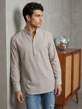 Men’s Beige Striped Short Kurta