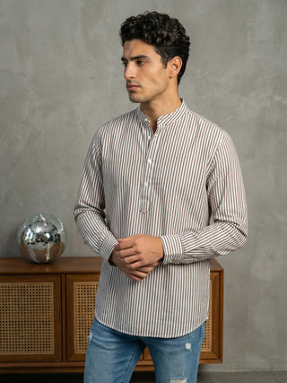 Men’s Beige Striped Short Kurta