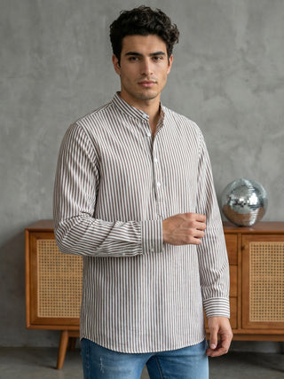 Men’s Beige Striped Short Kurta