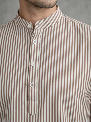 Men’s Beige Striped Short Kurta