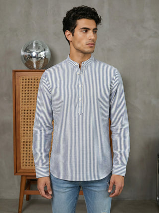 Men’s Blue Striped Short Kurta