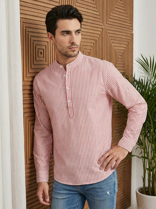 Men’s Coral Striped Short Kurta